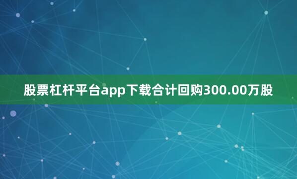 股票杠杆平台app下载合计回购300.00万股